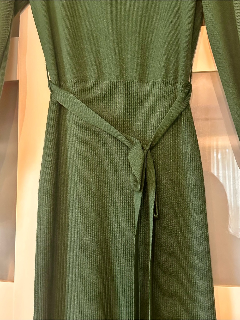 Long Sleeve Olive Knit Belted Midi Dress